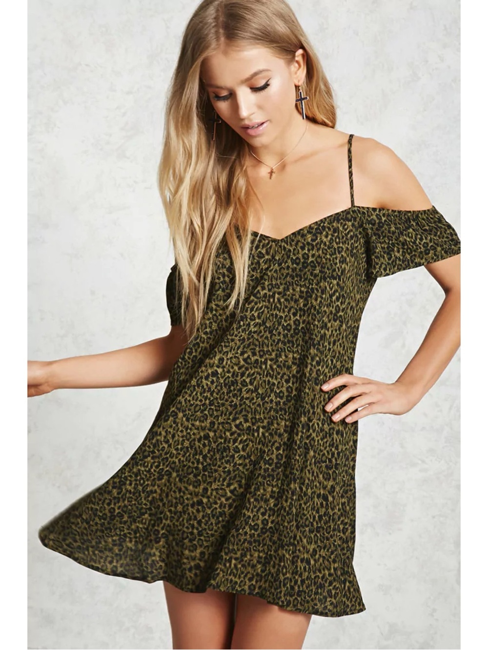 Forever 21 Leopard Cold-Shoulder Mini Summer Dress size medium